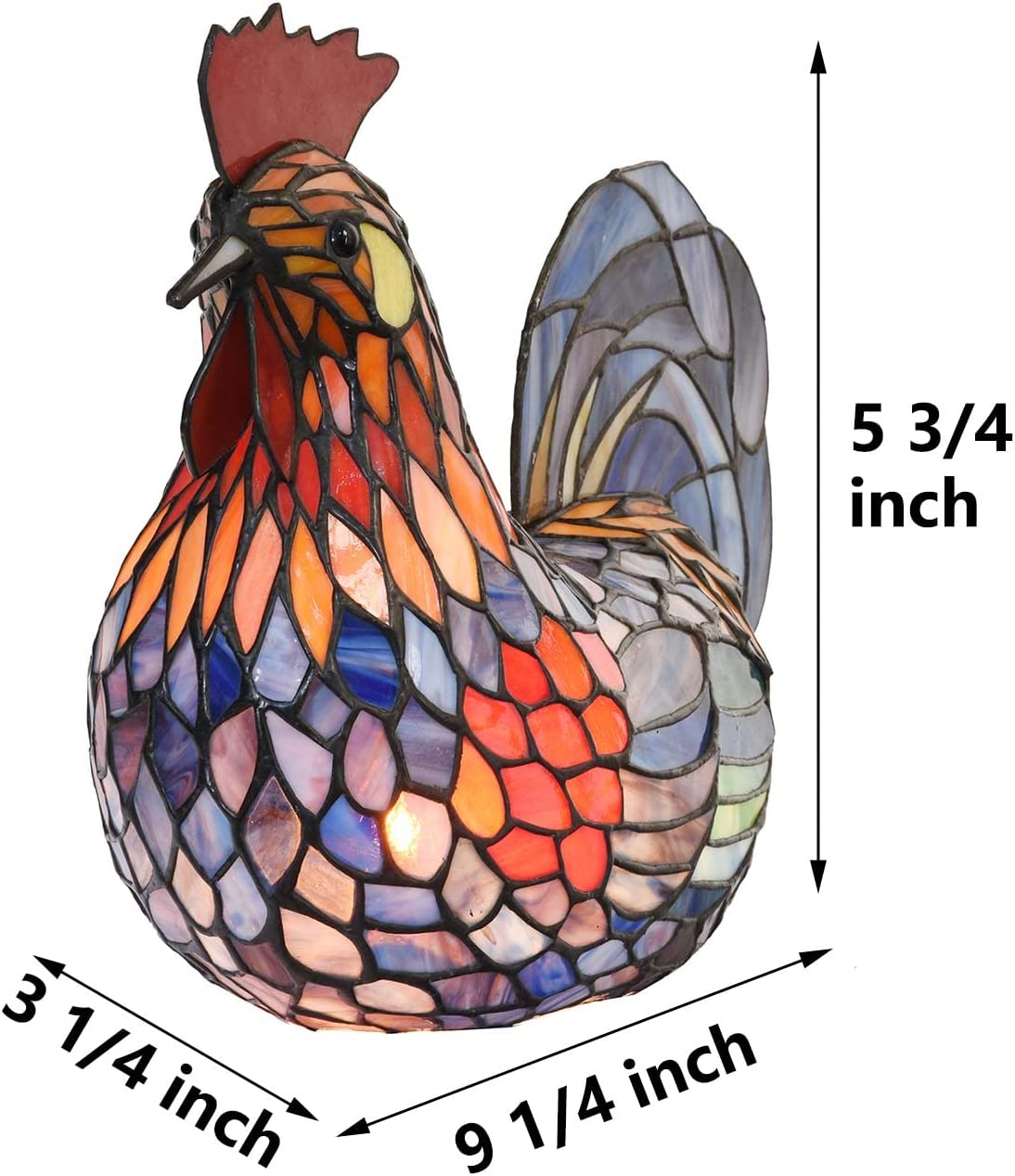 SHADY L10834 Colorful Rooster Tiffany Style Stained Glass Accent Table Lamp Night Light for Bedside Living Room Decoration