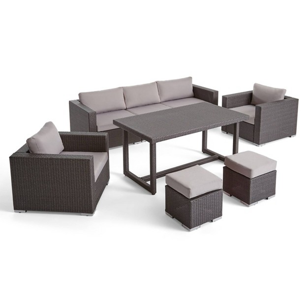 Santa Rosa 8pc Wicker amp Aluminum Sofa Dining Set Gray silver Christopher Knight Home