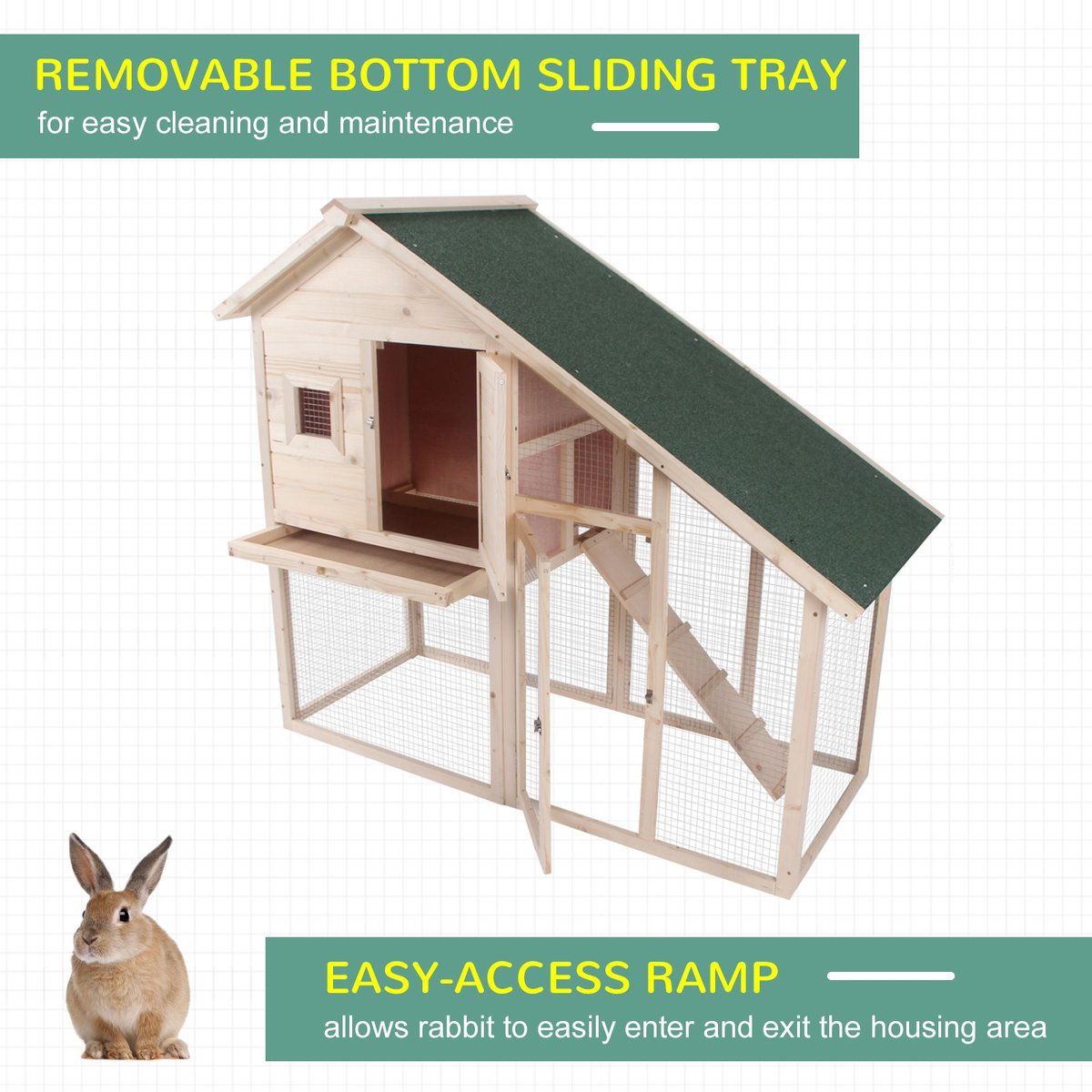 PawHut 2-Tier Wood Rabbit Hutch