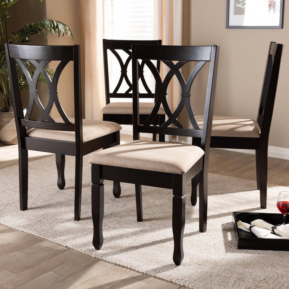 Baxton Studio Reneau Sand Brown and Espresso Fabric Dining Chair (Set of 4) 153-9403-HD