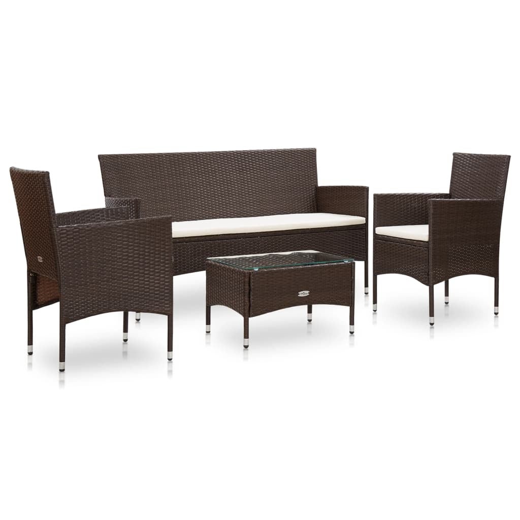 4 Piece Garden Lounge Set With Cushions Poly Rattan Brown - Overstock - 35107584