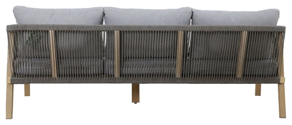 Pangea Home Lola Three Seater Modern Acacia Wood Sofa in Gray Finish   Beach Style   Sofas   by Homesquare  Houzz