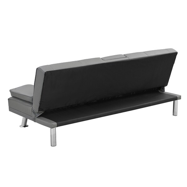 Wood Frame Futon sofa bed with Armrest， two holders