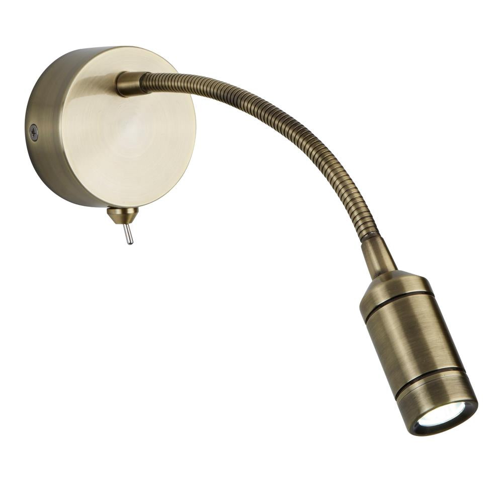 Searchlight 2256AB LED Antique Brass Modern Flexible Switched Wall Reading Light