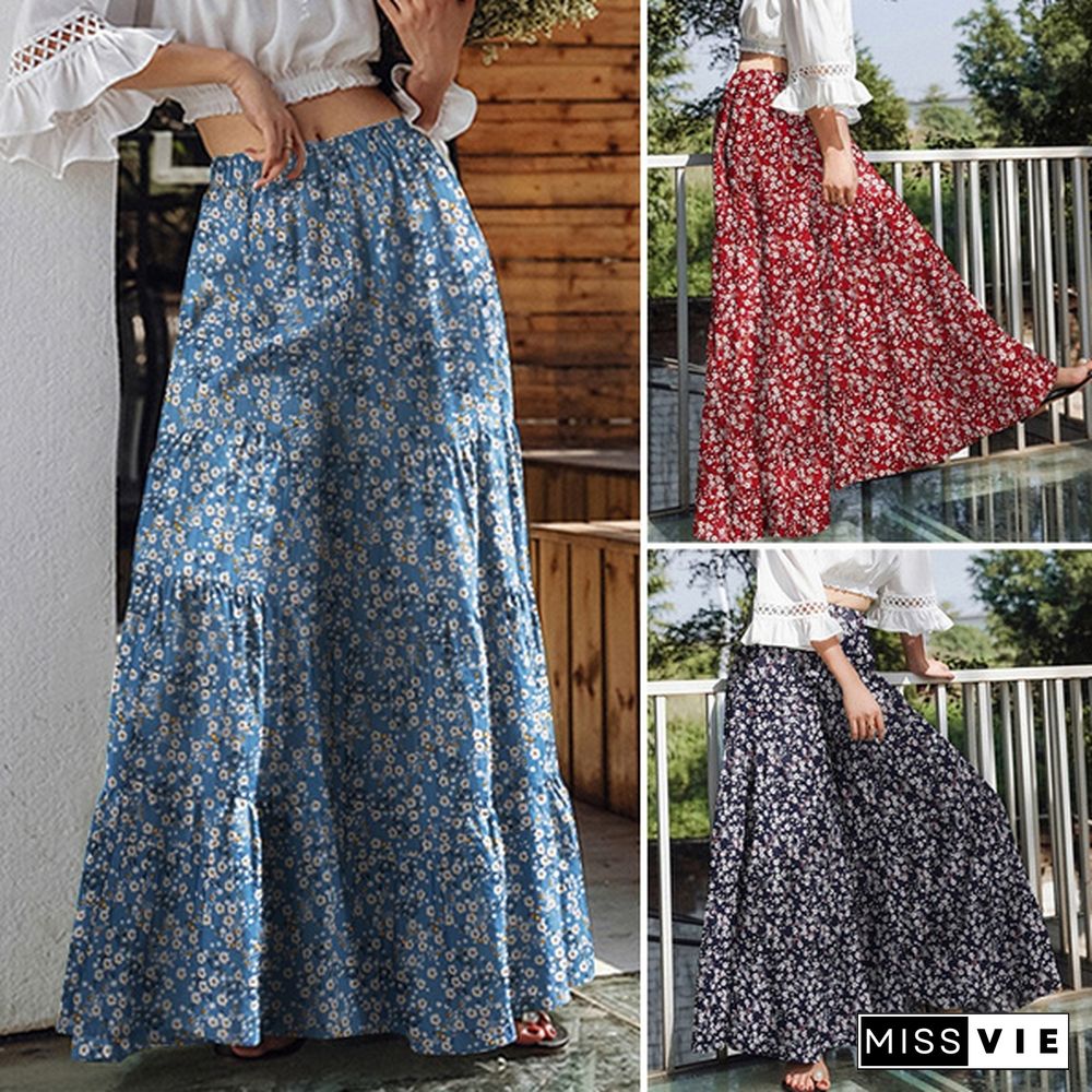 Fashion Summer Long Trousers Wide Legs Floral Printed Plus Size Vacation Holiday Pants