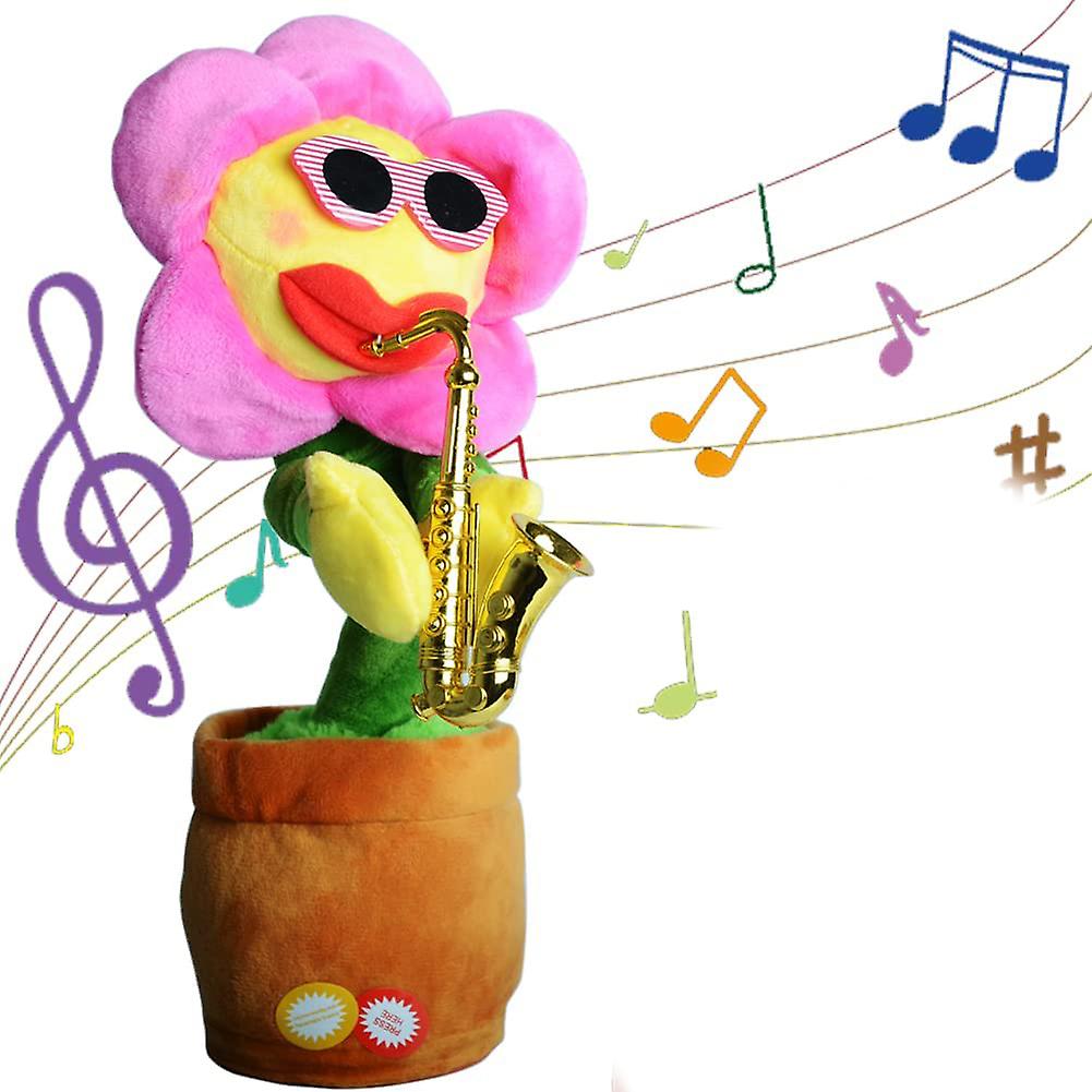 Dancing Sunflower Toy That Repeats What You Say! With Glowing Singing Recording，sunflower Plush Toy Saxophone Children's Toy Rose