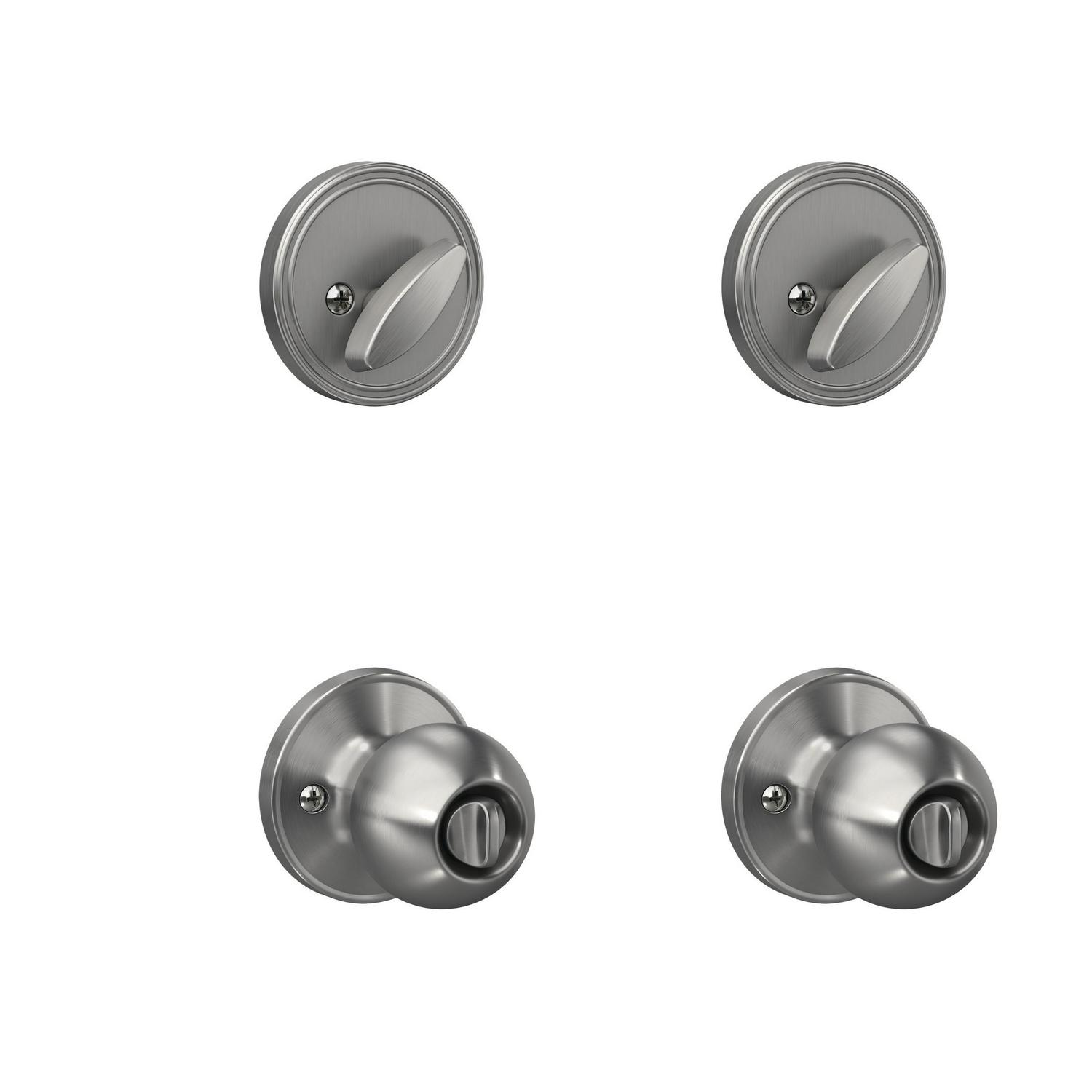 First Secure by Schlage Single Cylinder Door Deadbolt Lock and Keyed Entry Rigsby Door Knob Lock  Twin Pack in Satin Stainless Steel for Exterior Doors