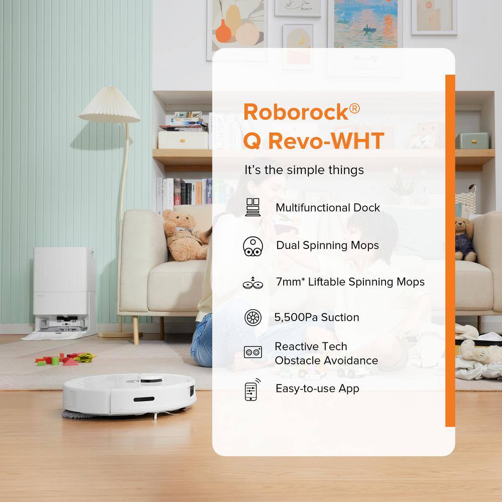 ROBOROCK Q Revo-WHT 13.4 in. Robotic Vacuum in White Roborock Q Revo-WHT