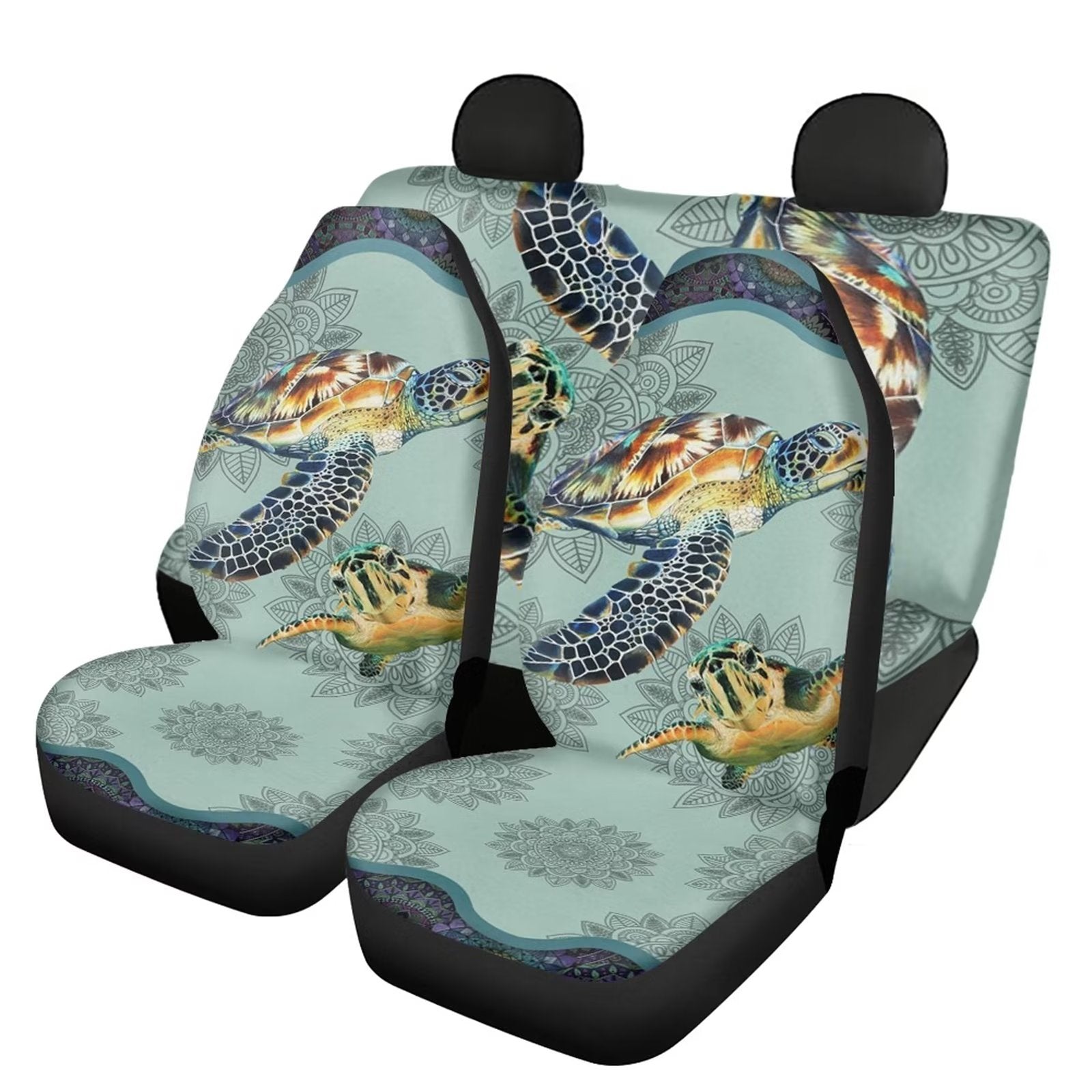 NETILGEN Boho Mandala Sea Turtle Car Covers Set Non Slip 4 Pcs Front Back Seat Covers and Rear Bench Covers Seat Bench Cover Waterproof Saddle Blanket for Women