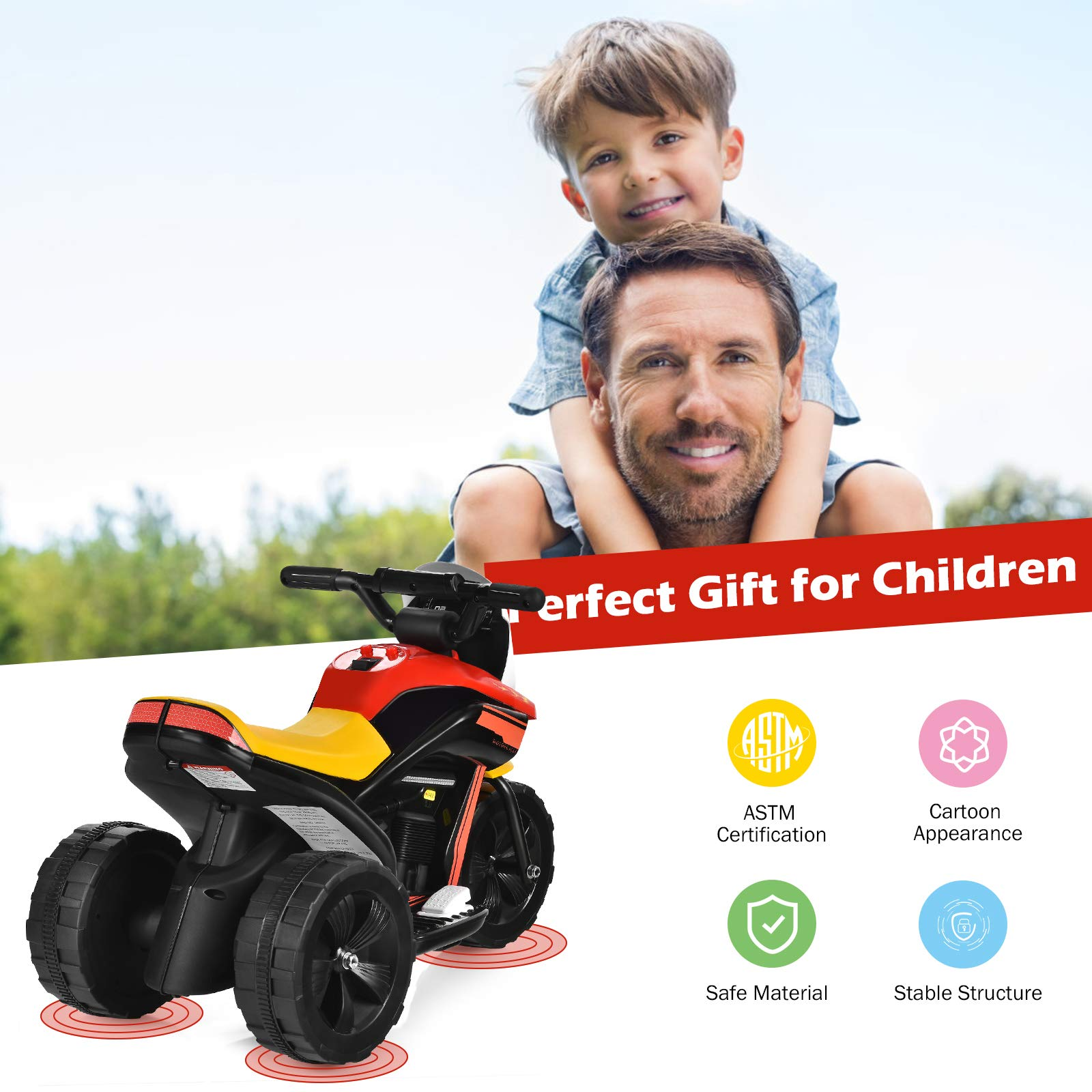 Costzon Kids Motorcycle, Battery Powered 3 Wheel Ride On Toy, Electric Ride On Motorcycle w/Music (Black)