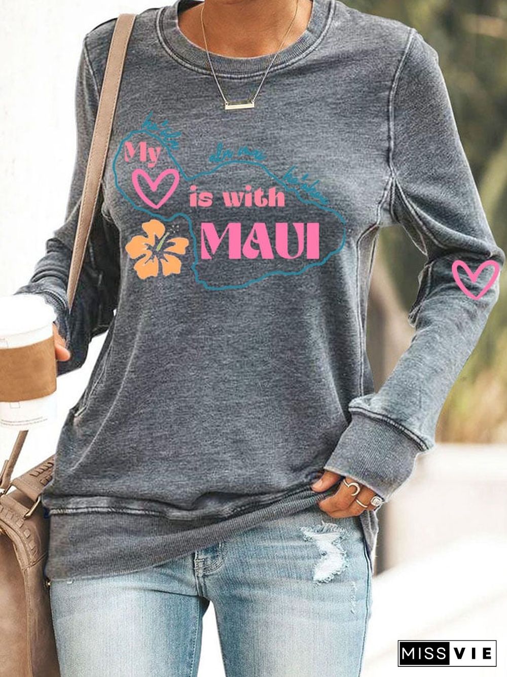 Women's Maui Strong My Heart Is With Maui Printed Sweatshirt