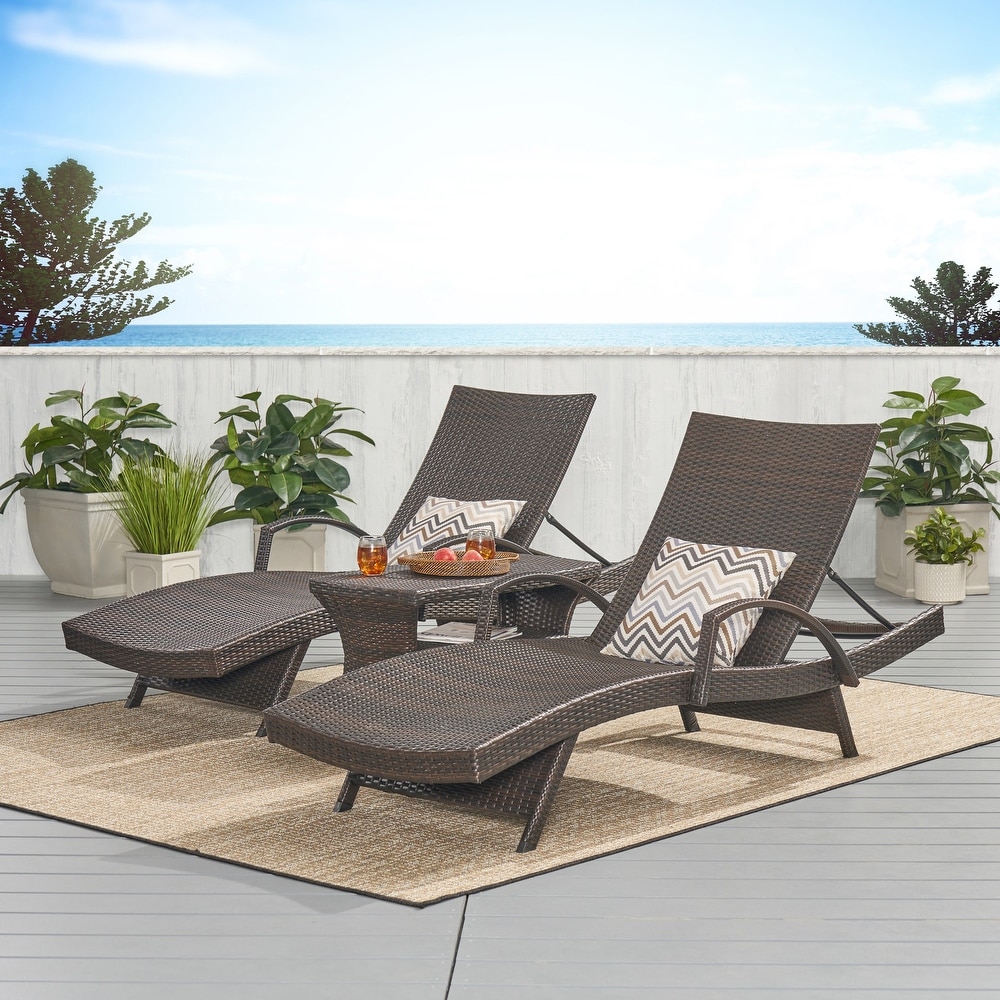 Pacific Outdoor 3 piece Wicker Armed Chaise Lounge Set by Christopher Knight Home