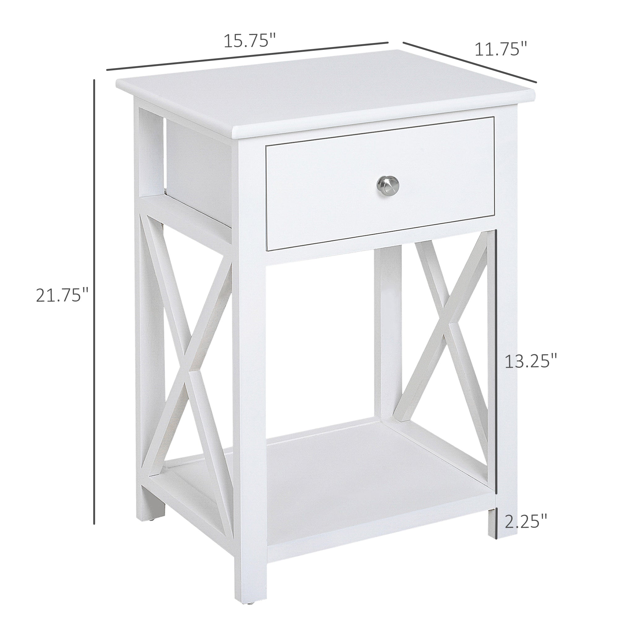 HOMCOM Farmhouse Side Table, 2-tier End Table with Storage Drawer, X-frame, Bedside Table for Living Room, White