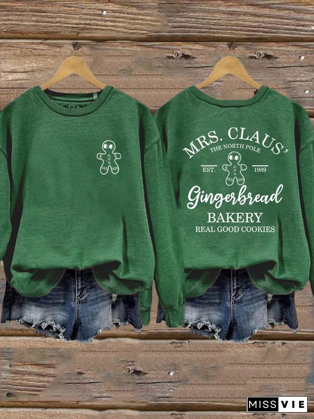 Women's Mrs Claus Gingerbread Bakery Printed Sweatshirt