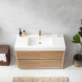 ROSWELL Palencia 48 in. W x 20 in. D x 33.9 in. H Bath Vanity in North American Oak with White Composite Integral Sink and Top 803048-NO-WHN