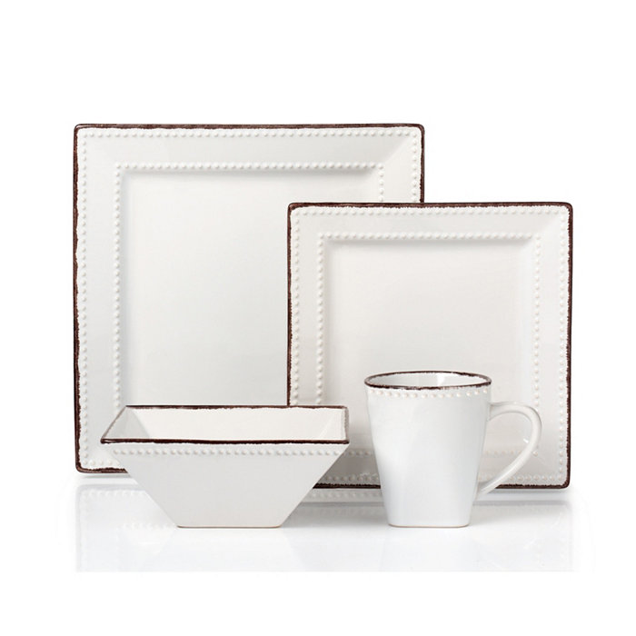 Lorren Home Trends 16 Piece Square Beaded Stoneware Dinnerware set Service for 4