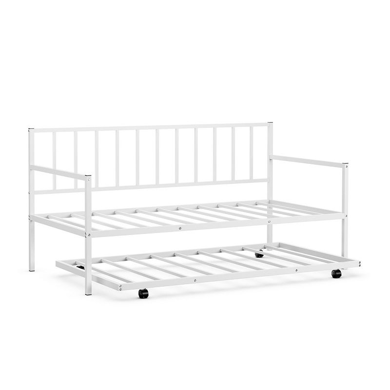 Twin Daybed Set with Metal Slat Support and Roll-Out Trundle