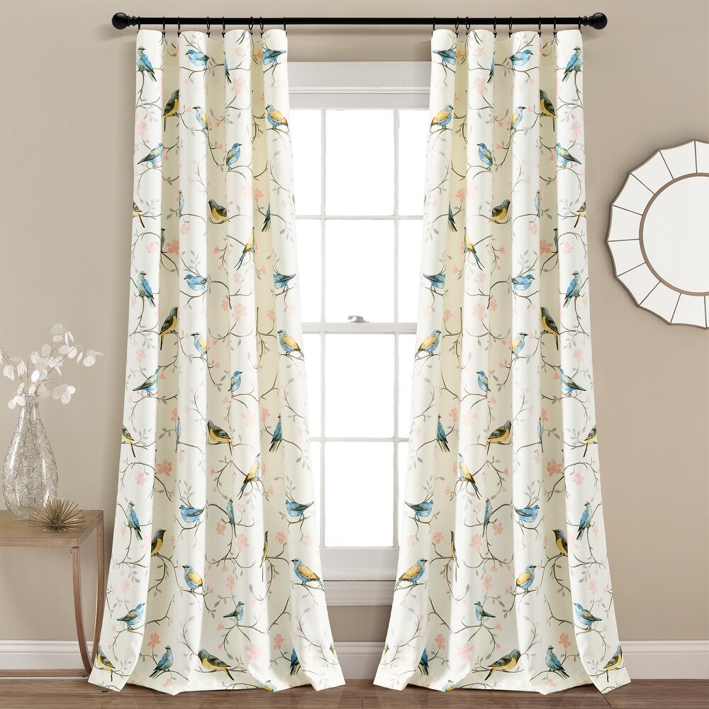 Lush Decor Botanical Bird And Flower Light Filtering Window Curtain Panels Set   84\