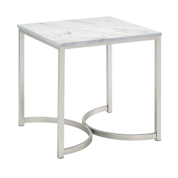 Mia White Faux Marble and Satin Nickel Coffee Table