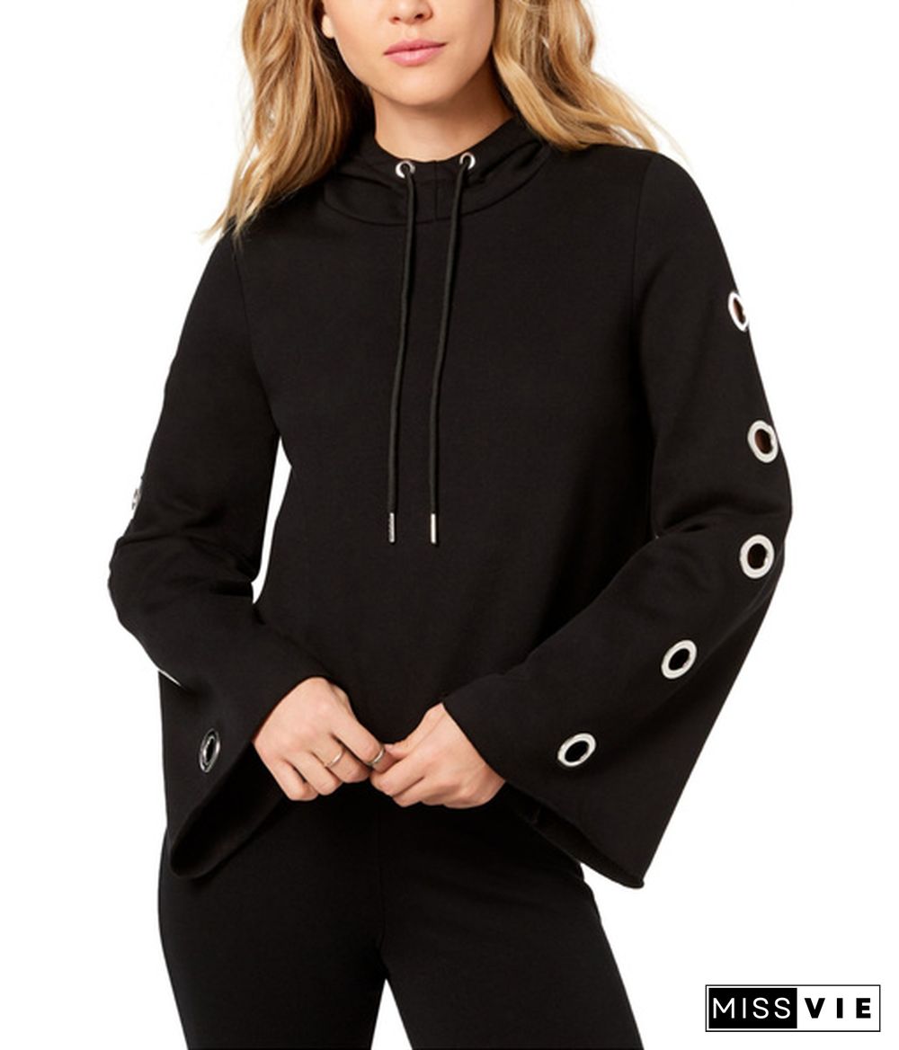 Kensie Womens Grommet-Sleeve Hoodie Sweatshirt