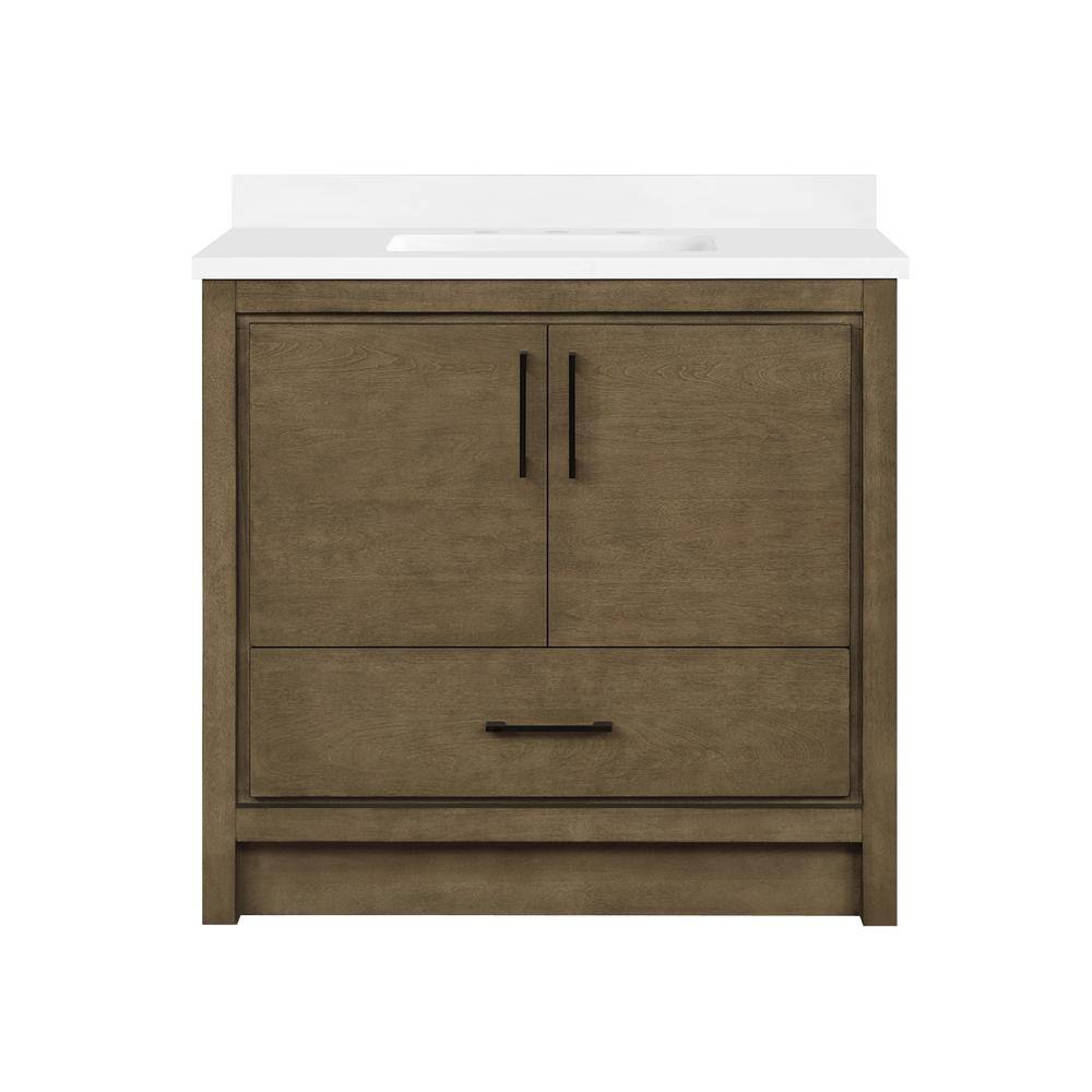 Home Decorators Collection Precine 36 in. W x 22 in. D x 34.50 in. H Bath Vanity in Almond Latte with Cultured Marble Top in White Precine 36AL