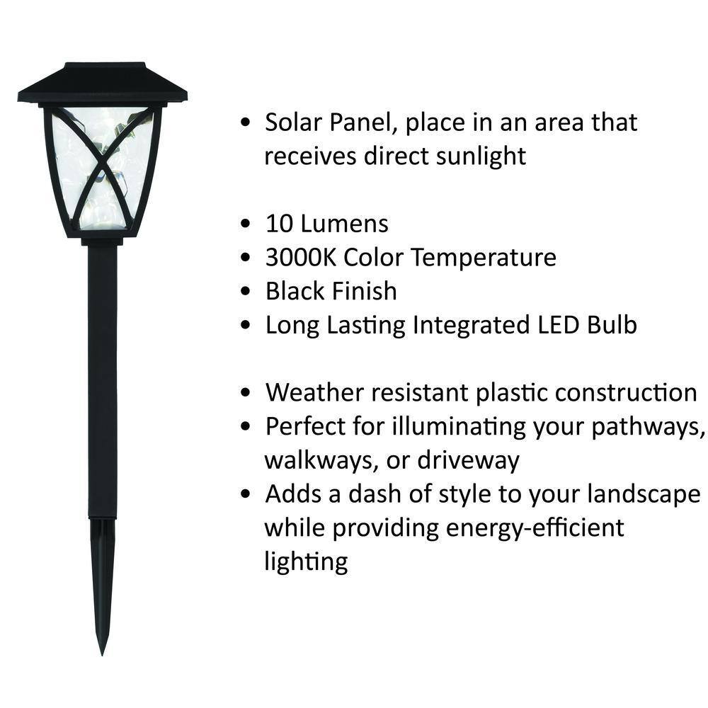 Hampton Bay Cunningham 10 Lumens Solar Black LED Path Light (4-Pack) P3100-01-06