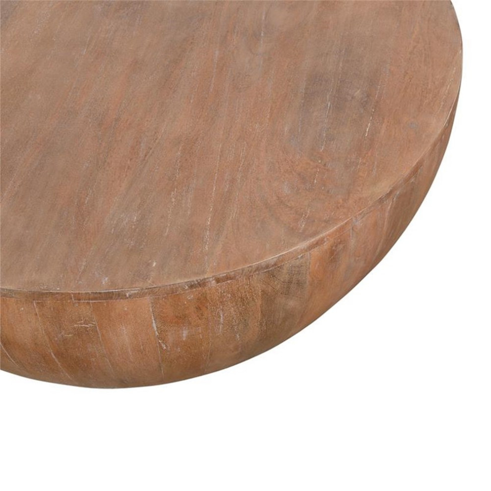 Atlin Designs Modern 35.5 quotDrum Shaped Wood Coffee Table in Brown   Farmhouse   Coffee Tables   by Homesquare  Houzz