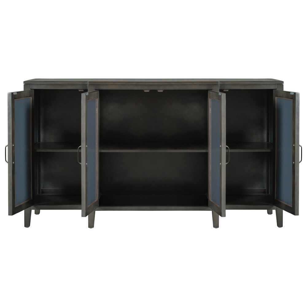 Modern Mirrored Console Table with 4 Cabinets and 3 Adjustable Shelves