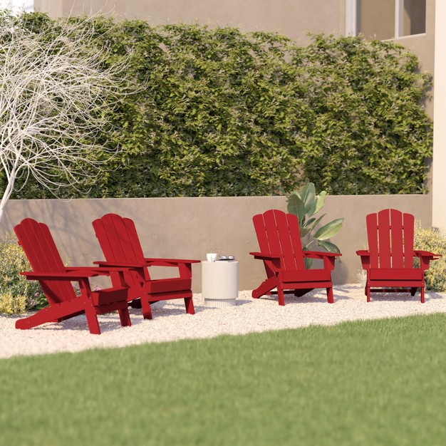 Flash Furniture Newport Adirondack Chair With Cup Holder Weather Resistant Hdpe Adirondack Chair