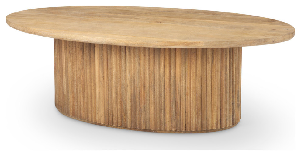 Terra Light Brown Solid Wood Oval Fluted Coffee Table   Transitional   Coffee Tables   by Mercana  Houzz