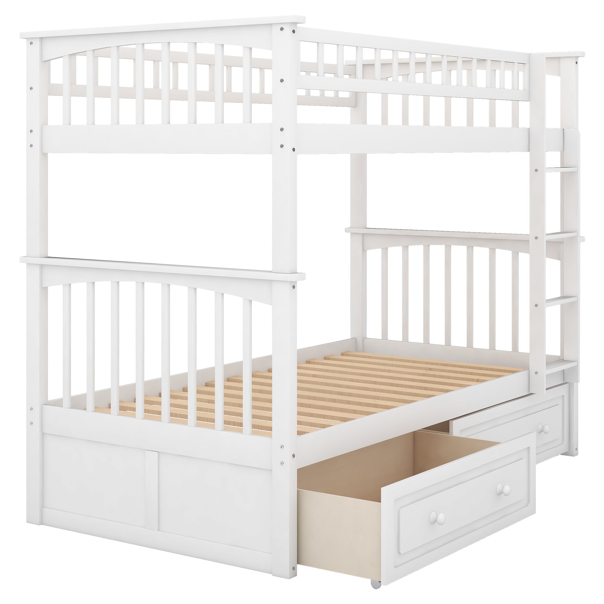 Euroco Twin Wood Bunk Bed with Drawers for Kids' Bedroom, White