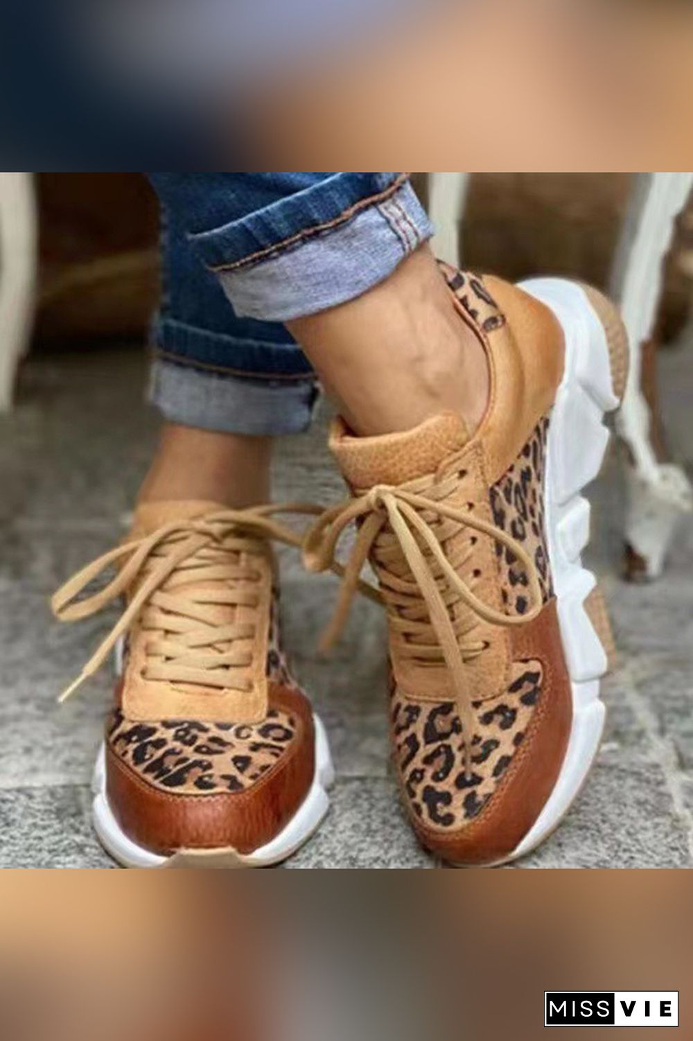 Casual Leopard Lace Up Flat Sneakers Shoes Wholesale