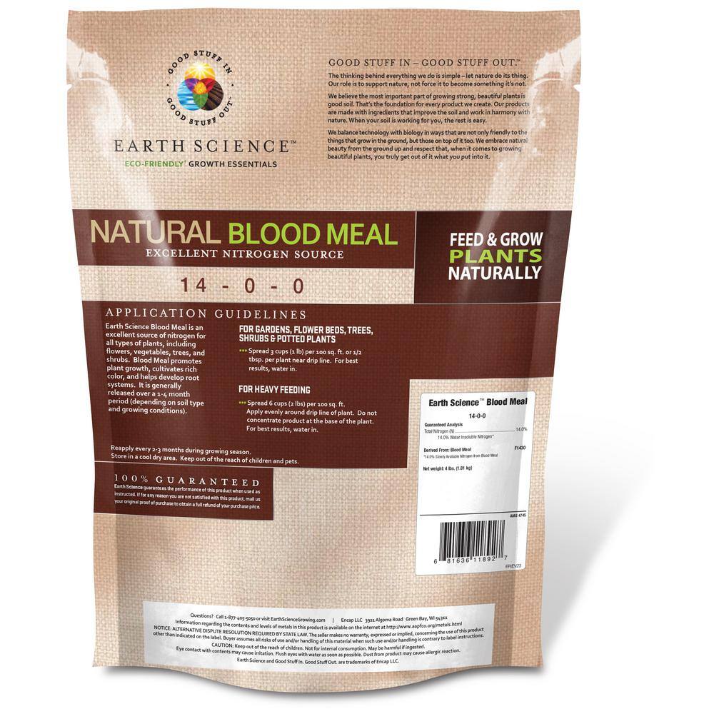 EARTH SCIENCE 4 lbs. Organic All-Purpose Blood Meal Plant Food Fertilizer 11892