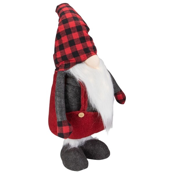 41Inch LED Lighted Red and Black Plaid Extendable Gnome Christmas Figure