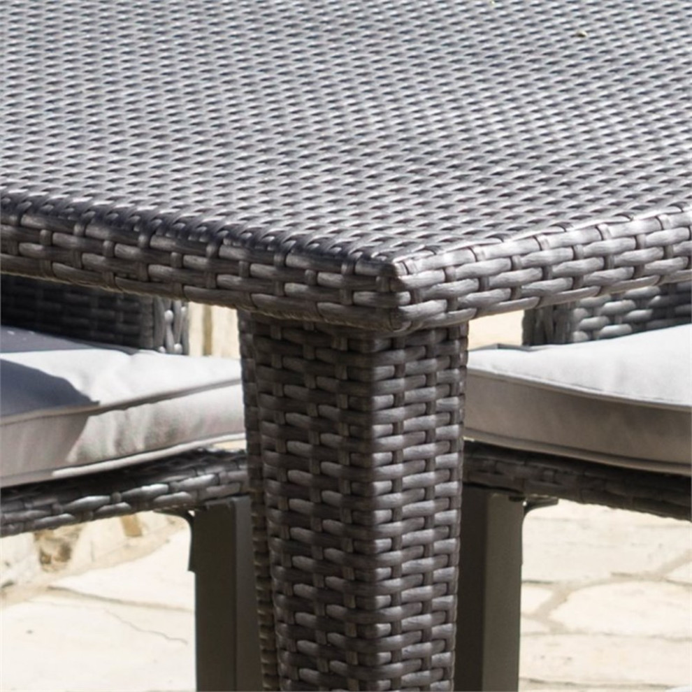 Noble House Lenox 9 Piece Outdoor Wicker Dining Set in Gray   Tropical   Outdoor Dining Sets   by Homesquare  Houzz