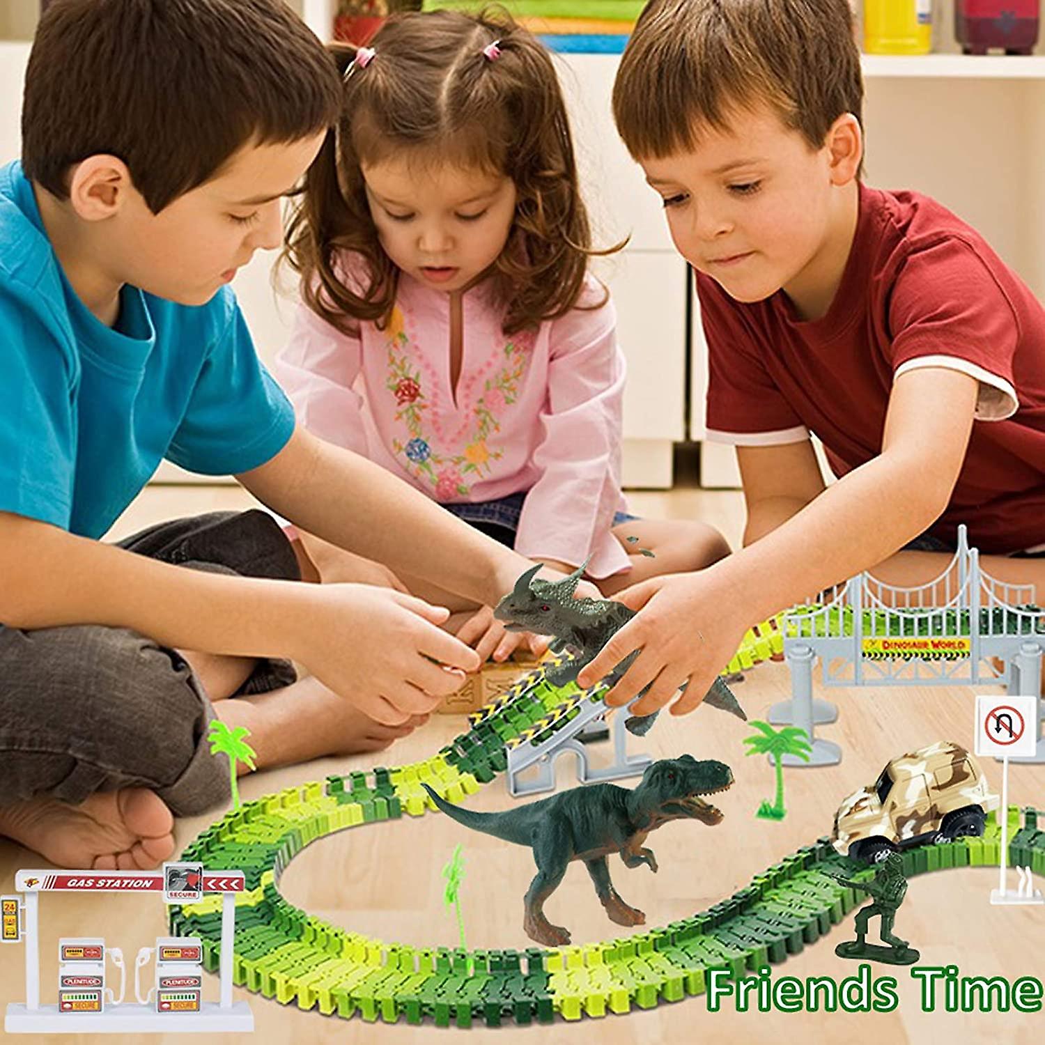 225pcs Children Electric Dinosaur Rail Car Toys Diy Assembled Holiday Gift Dinosaur Toys Yellow Style 2