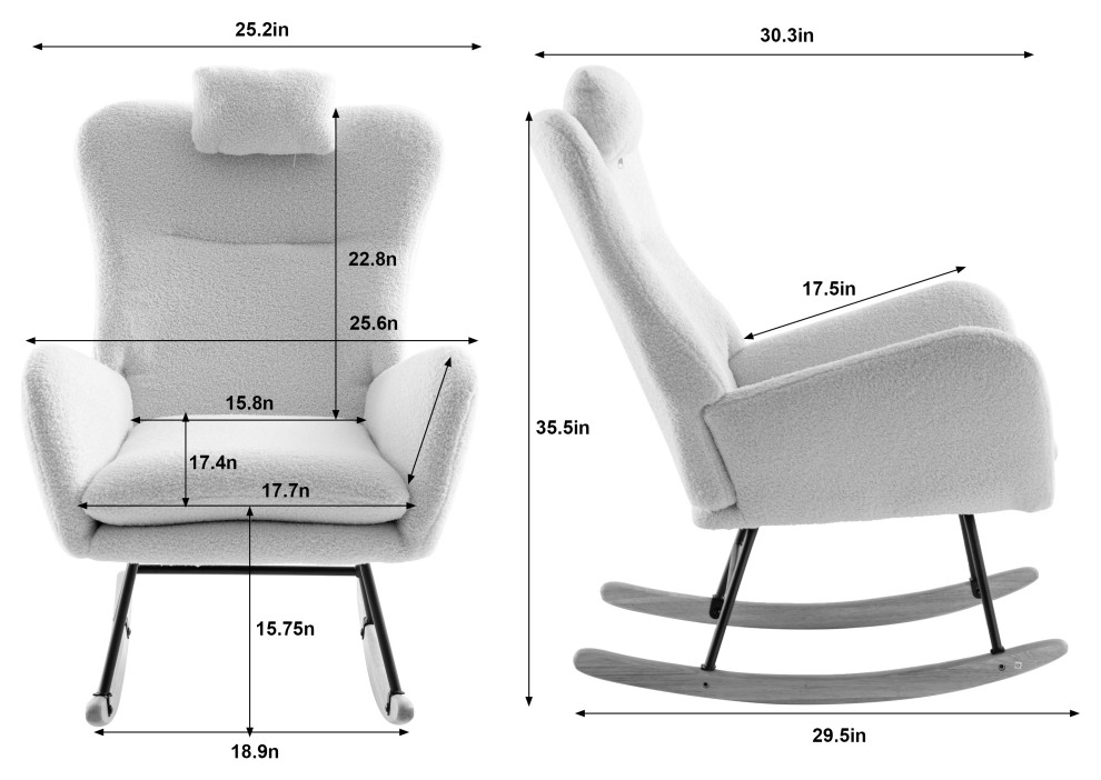 TATEUS 35.5 quotRocking Chair  Soft Teddy Velvet Fabric Rocking Chair   Modern   Rocking Chairs   by TATEUS LLC  Houzz