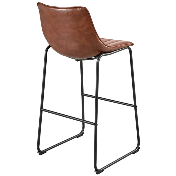 Alden Design Faux Leather High Bar Stool with Backrest， Set of 2， Brown