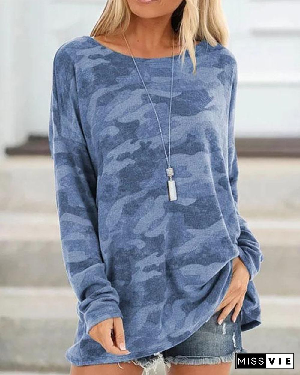 Plus Size Casual Crew Neck Long Sleeve Tops