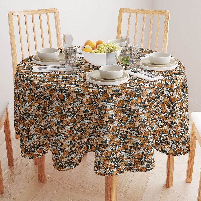 Round Tablecloth， 100% Polyester， 90 Round， Cheerful Dogs