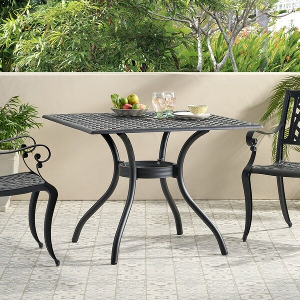 Black Metal Outdoor Patio Dining Table with Umbrella Hole(Table Only)