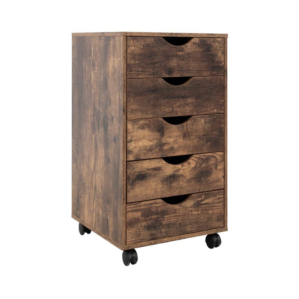 HOMESTOCK 5-Drawer Rustic Brown 26 in. H x 16 in. W x 16 in. D Wood Lateral File Cabinet 70093HD