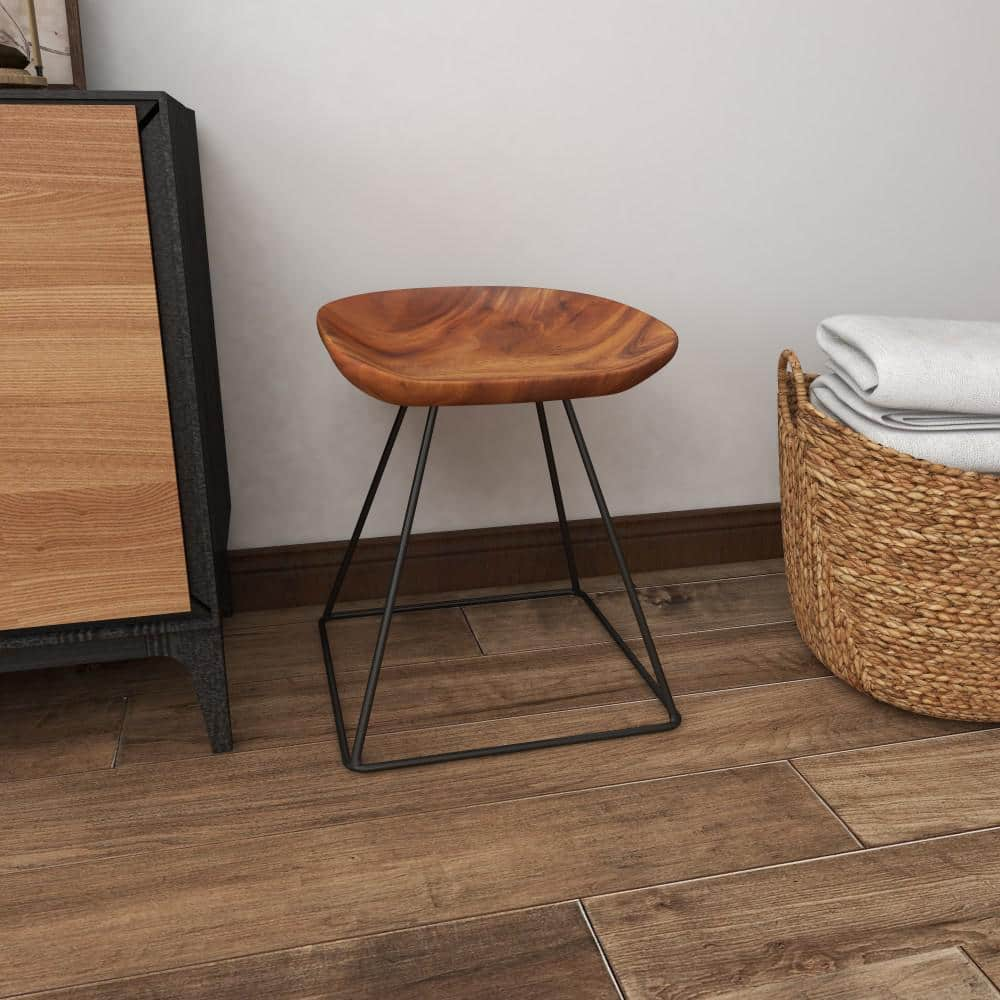 Litton Lane 20 in. Brown Metal Rustic Stool 28412