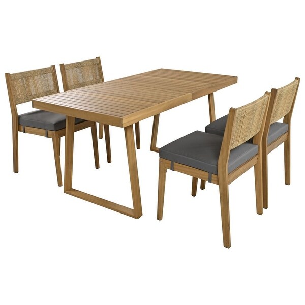 MultiPerson Outdoor Acacia Wood Dining Table and Chair Set，Thick Cushions，Suitable for Balcony