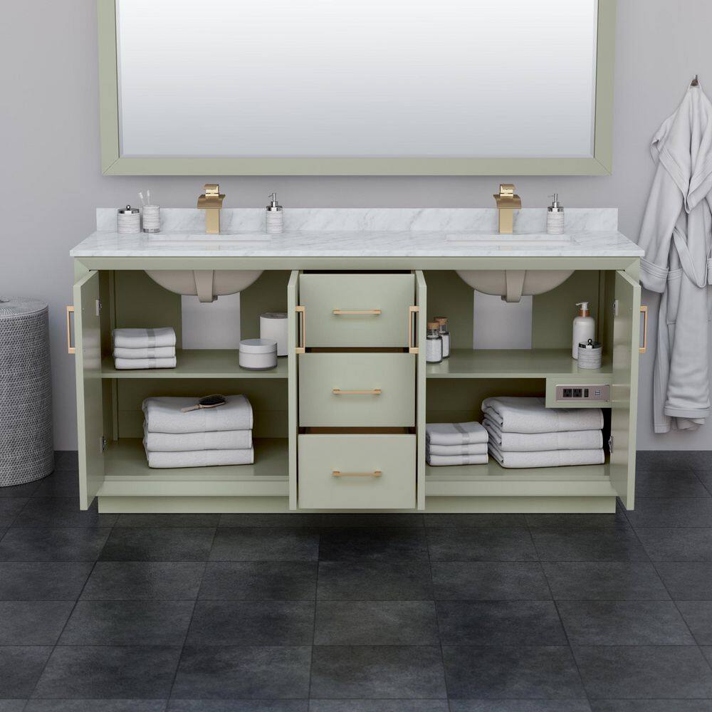 Wyndham Collection Strada 72 in. W x 22 in. D x 35 in. H Double Bath Vanity in Light Green with White Cultured Marble Top WCF414172DLBWCUNSMXX