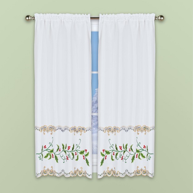 Collections Etc Embroider Holly Berry Drapes