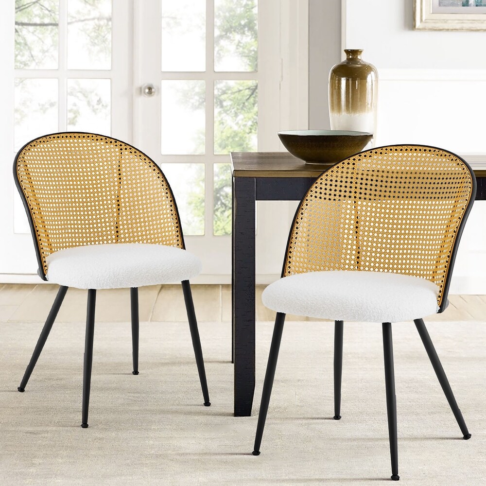 Fabric Upholstered Dining Chairs with Rattan Backrest  Set of 2/4   22.8”(D) x 20”(W) x 31.1”(H)