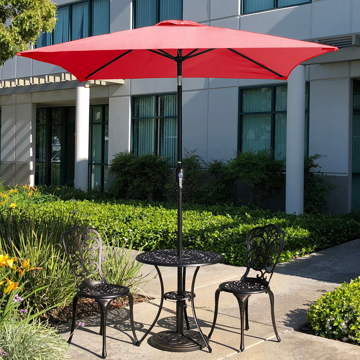 Davee  6.5' Square Patio Umbrella Outdoor Table Market Umbrella with Tilt/Crank, 4 Ribs (Red)