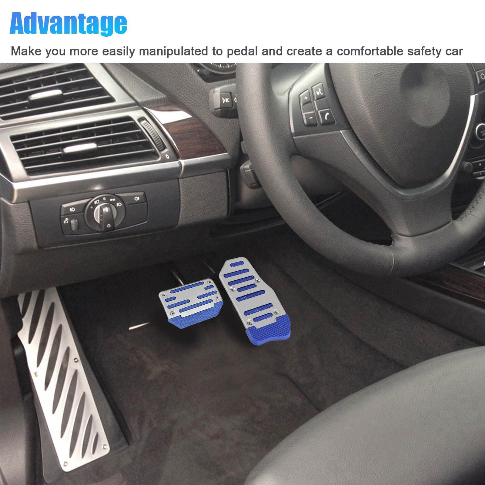 TSV 2pcs Car Gas Brake Pedal Pad Cover， Car Clutch Pads Throttle Brake Pedal， Non-Slip Pedal Pad Footrest Protector， Blue