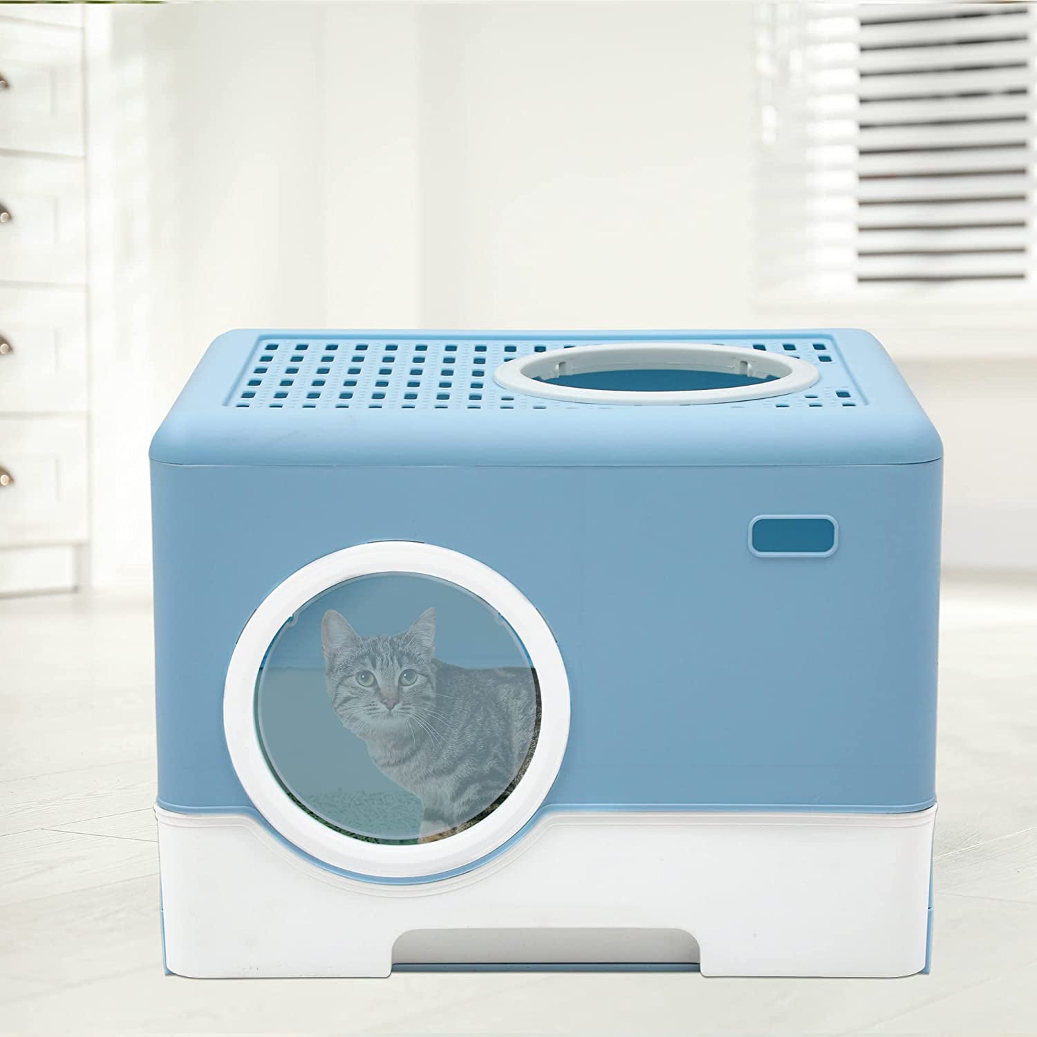 YITAHOME Large Enclosed Cat Litter Box with Lid Cover， Hooded Odorless Anti-Splashing Cat Toilet ， Easy to Install and Clean (Blue)